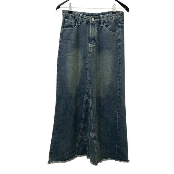 Fashion Jeans A-Line Midi Blue Demin Skirt Y2K 90s Boho Hippie Small - Picture 1 of 9